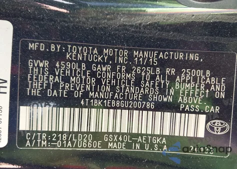 2016 Toyota Avalon Xle z USA, uszkodzony, nr VIN 4T1BK1EB8GU200786